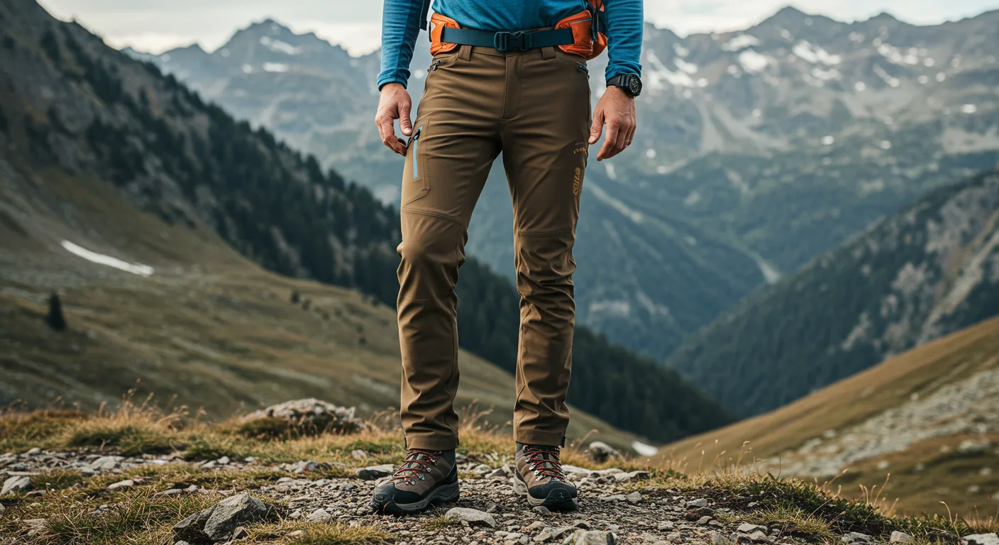Homme portant un pantalon de randonnée technique sur un sentier de montagne dans les Pyrénées
